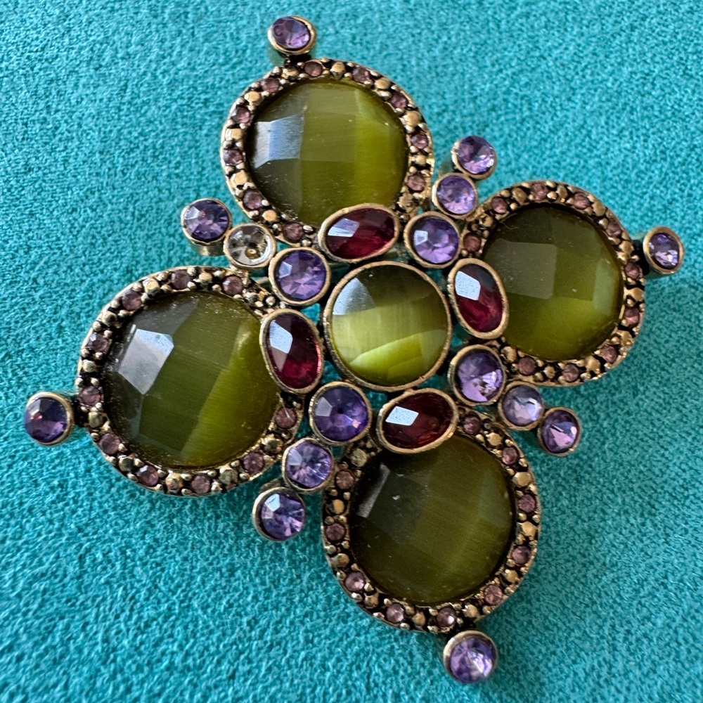 Monet Green and Purple Gemstone Brooch